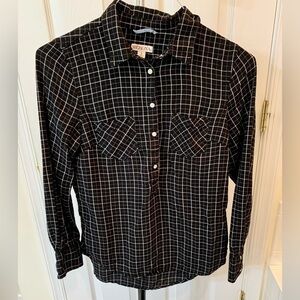 Merona Black Plaid Popover Button Down Shirt Size Small